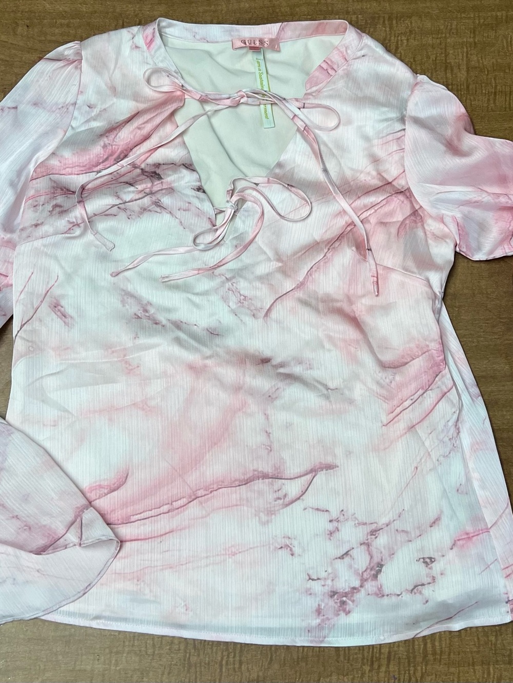 Guess Pink and White Tie-Front Blouse